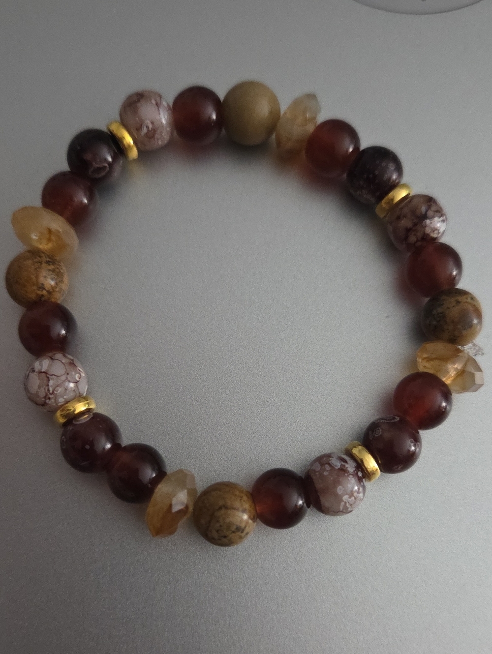 Beaded Stretch Bracelet in Brown and Gold Tones